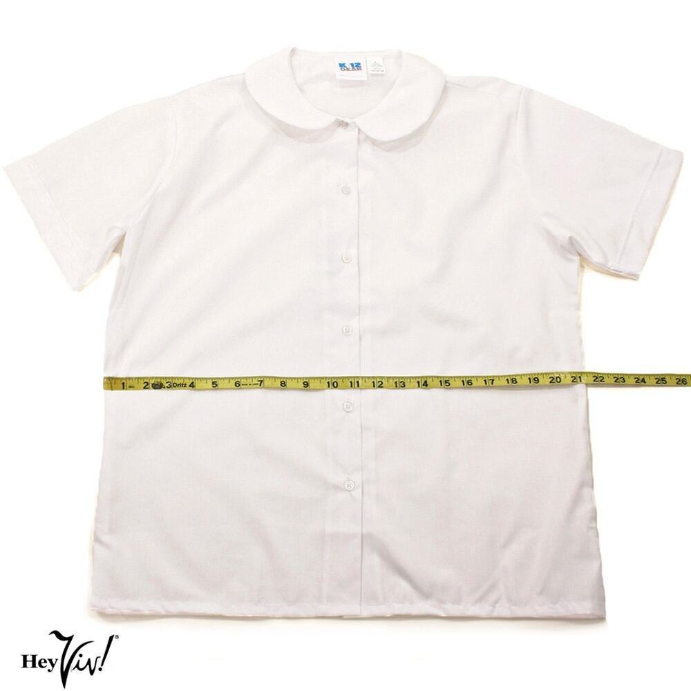 White Peter Pan Collar Short Sleeve Blouse Button Up Poly Cotton Adult Sz Medium - Picture 5 of 7